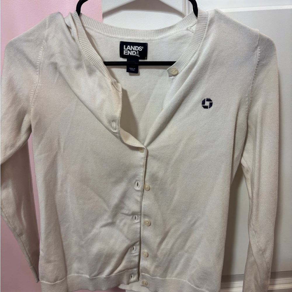 Lands' End Women's White Cardigan Sweater